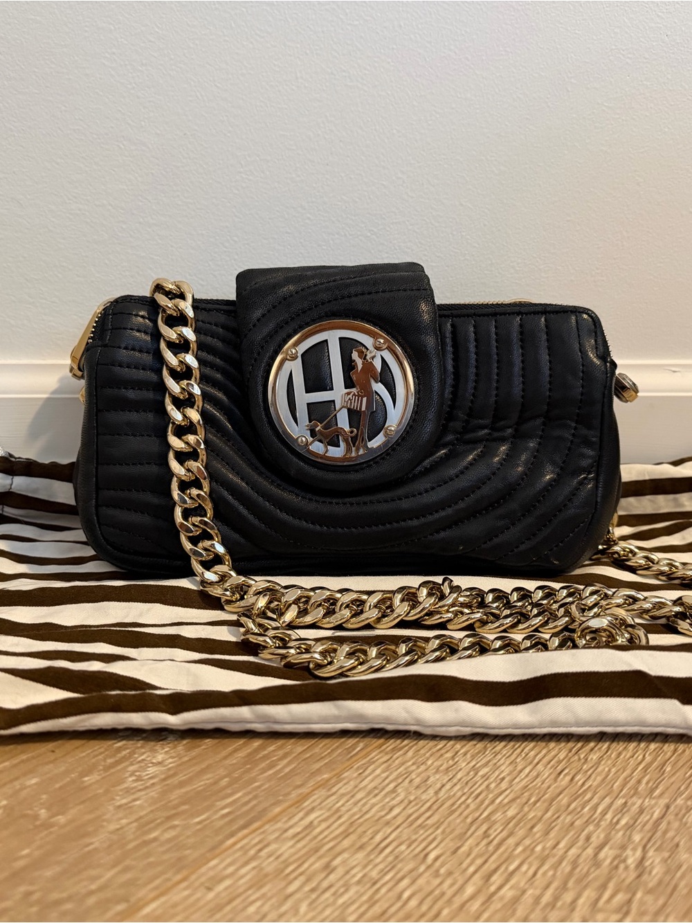 Black Quilted Henri Bendel Chain Shoulder Bag